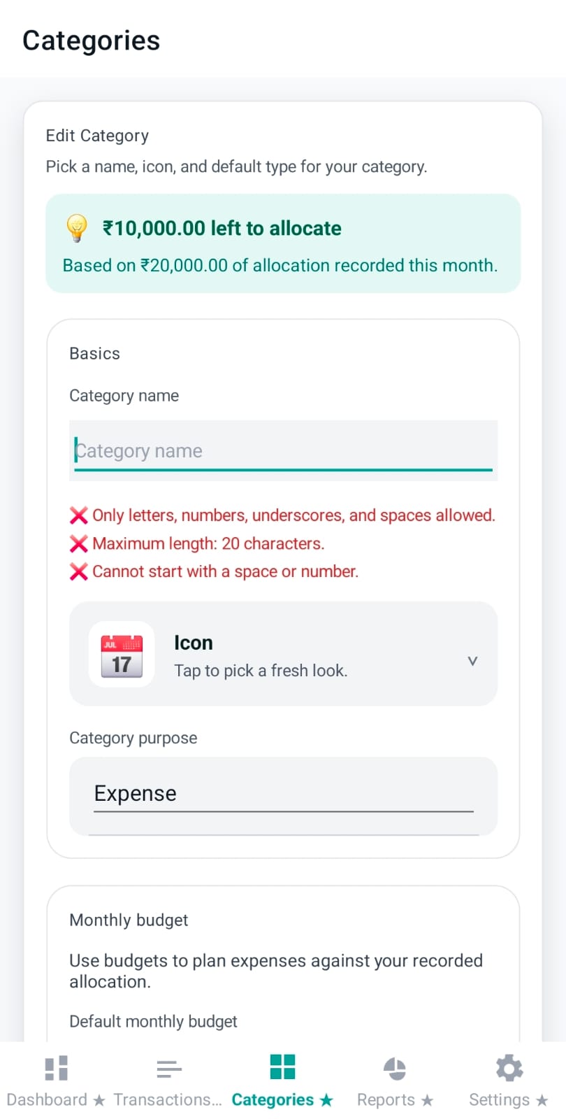 Category name rules checklist