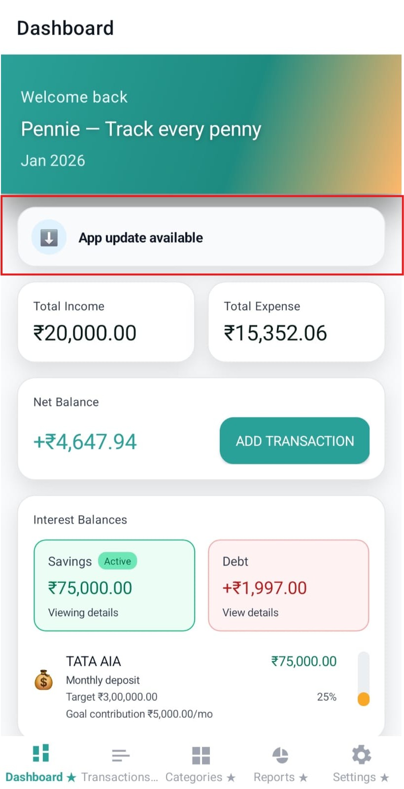 App update available banner