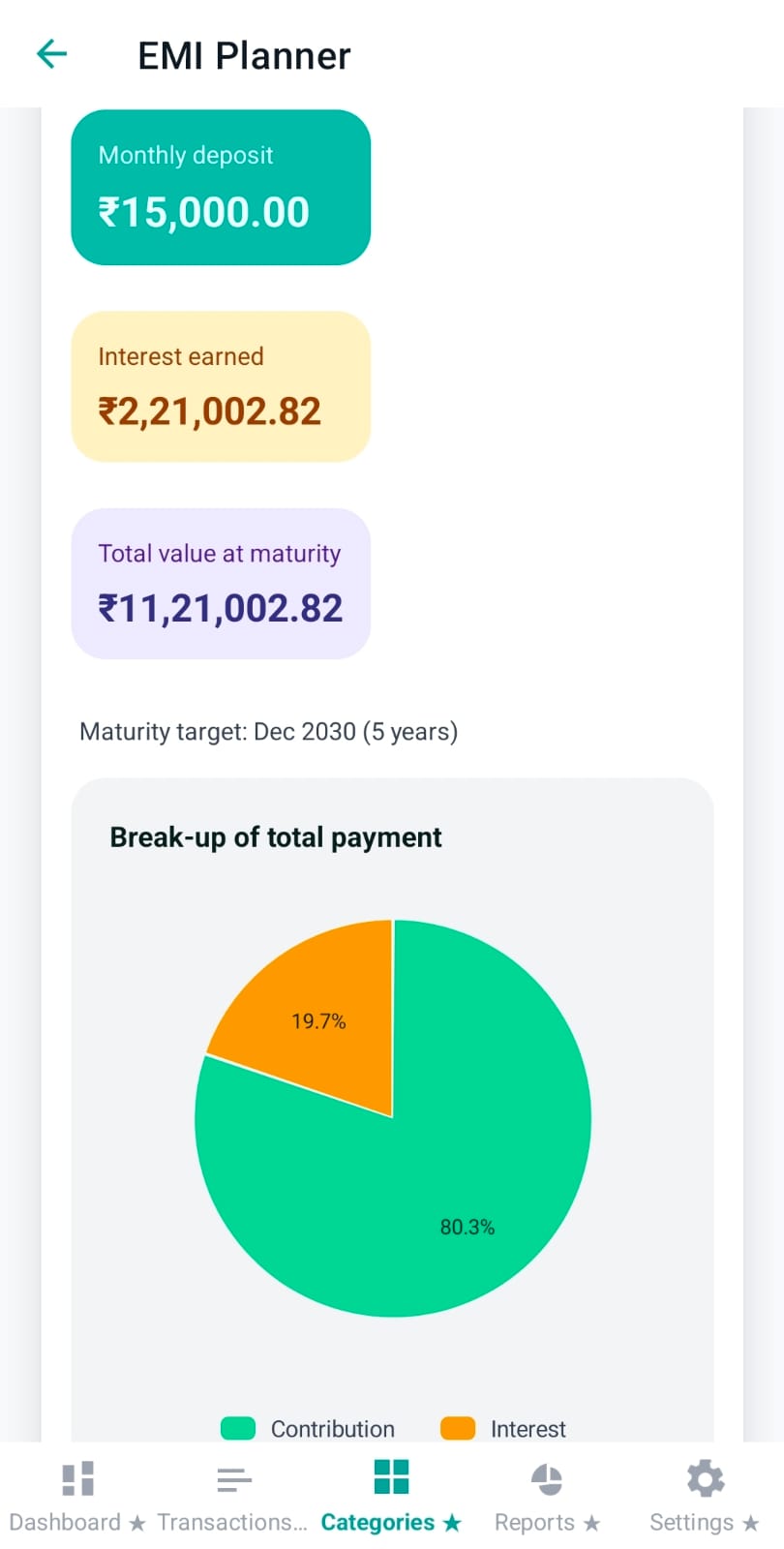 Recurring deposit goal example
