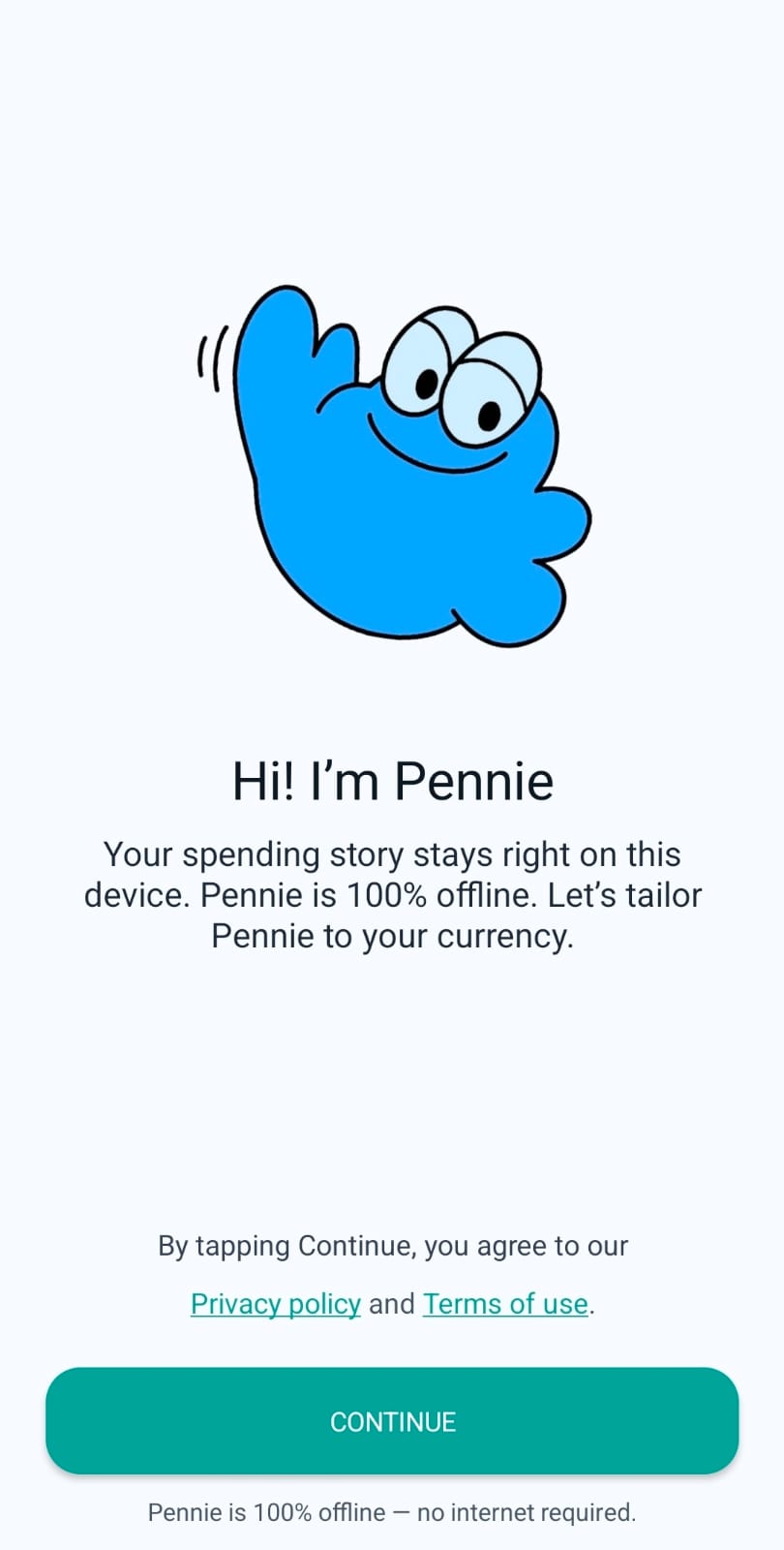 Pennie onboarding welcome screen