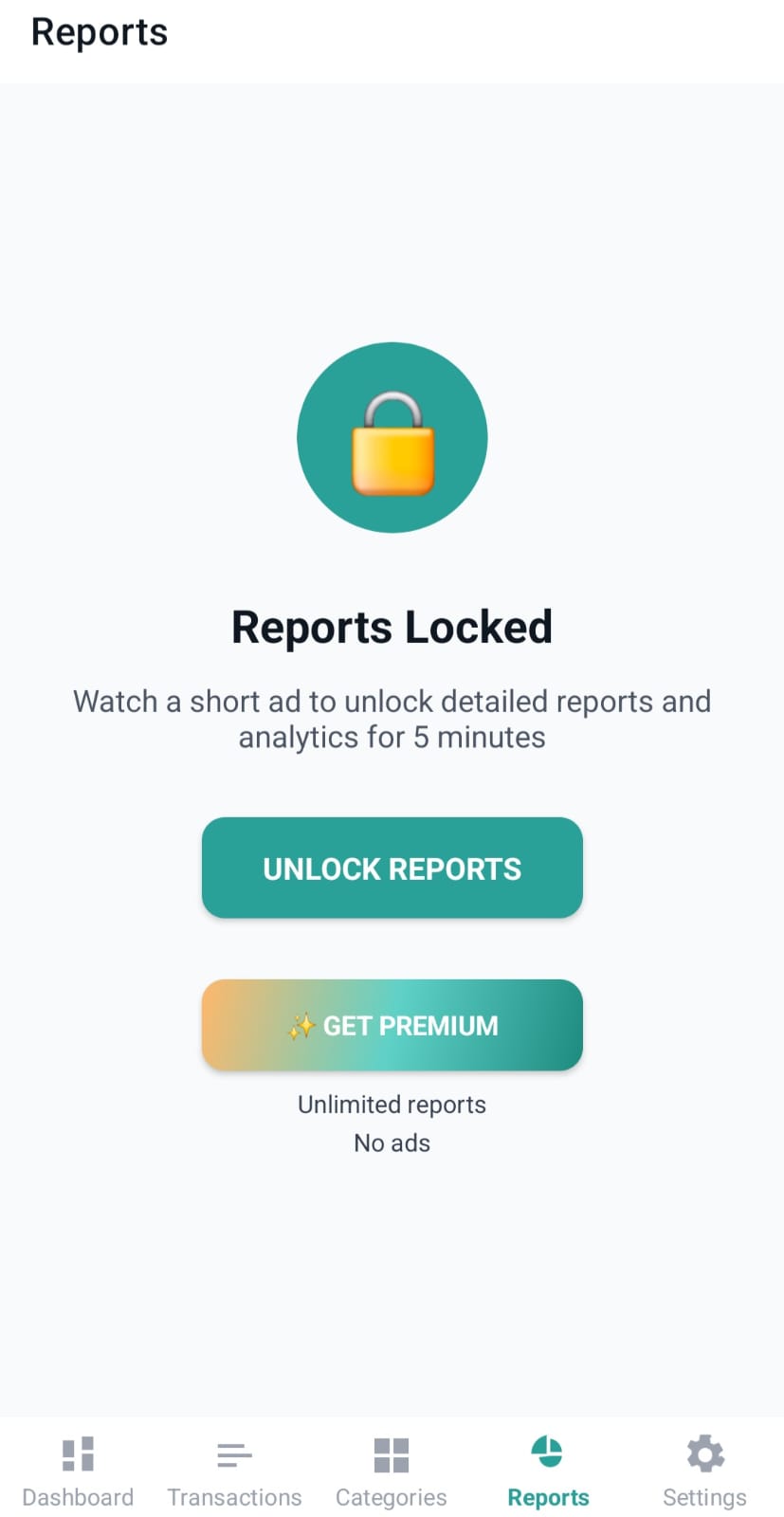 Reports access page with rewarded unlock
