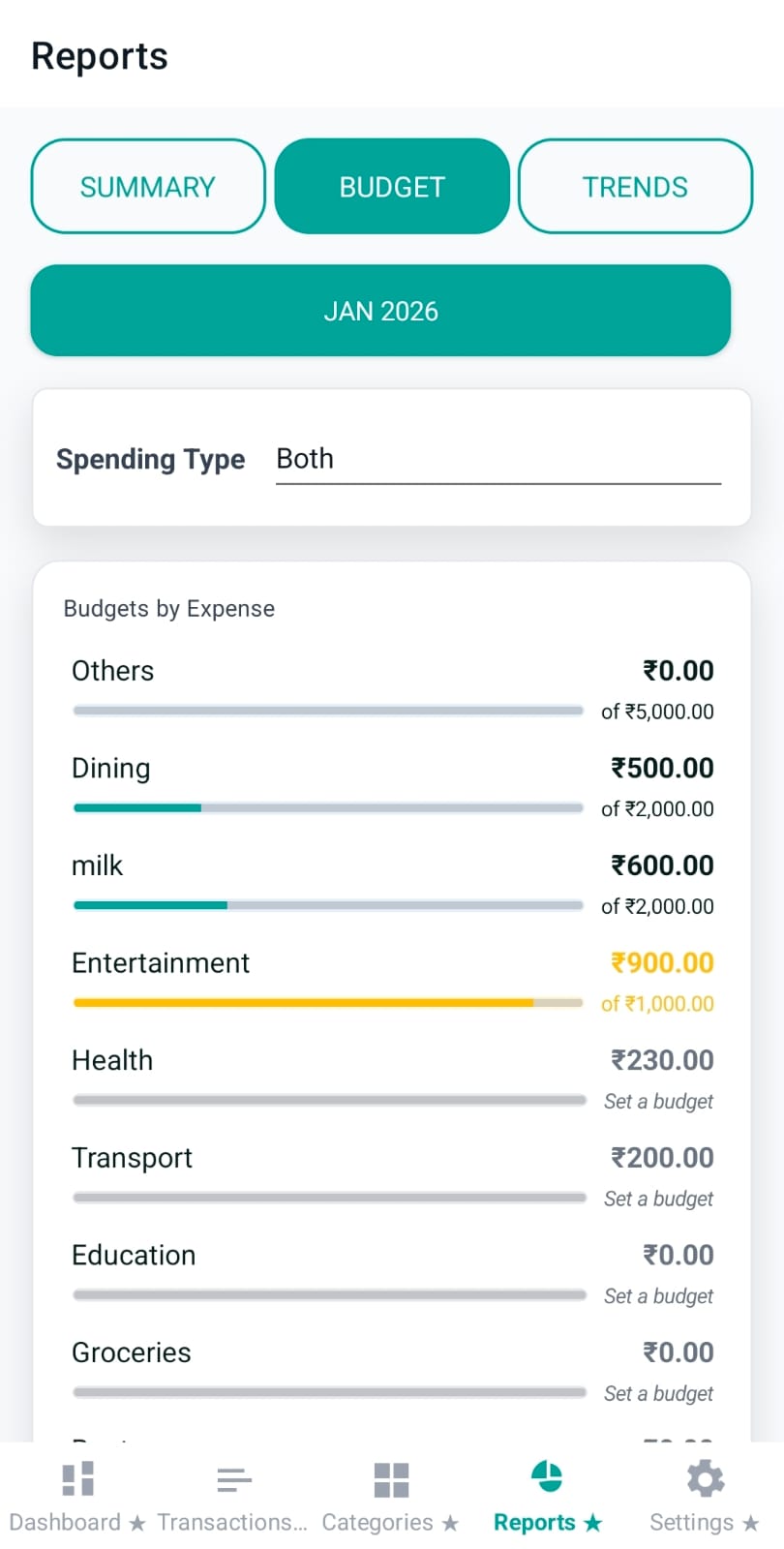 Budget section overview
